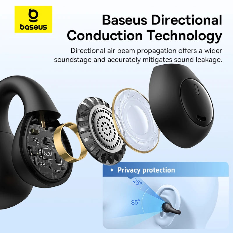 Baseus AirGo AS01 Ear clip Earphones Bluetooth 5.3 Wireless Earphone 2-MIc ENC HD Call Noise Reduction Headphones Sports Earbuds