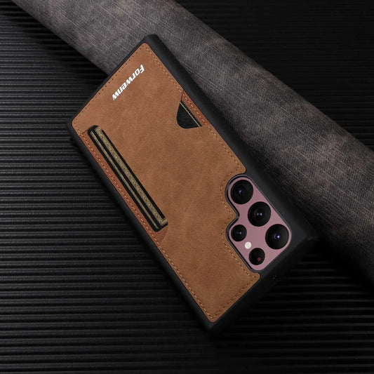 Retro Card Solt Case for Samsung Galaxy S24 S25 Ultra S23 FE S22 Plus A15 A25 A35 A14 A24 A34 A54 A13 A23 A33 A53 Leather Cover