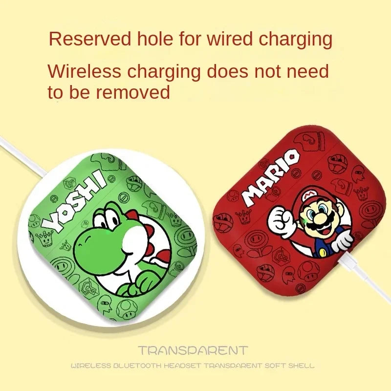 Super Mario Cartoon Printed Earphone Case for Airpods 1 2 3 Pro Pro2 Anime Yoshi Protective Shell Cute Dustproof Headset Cover