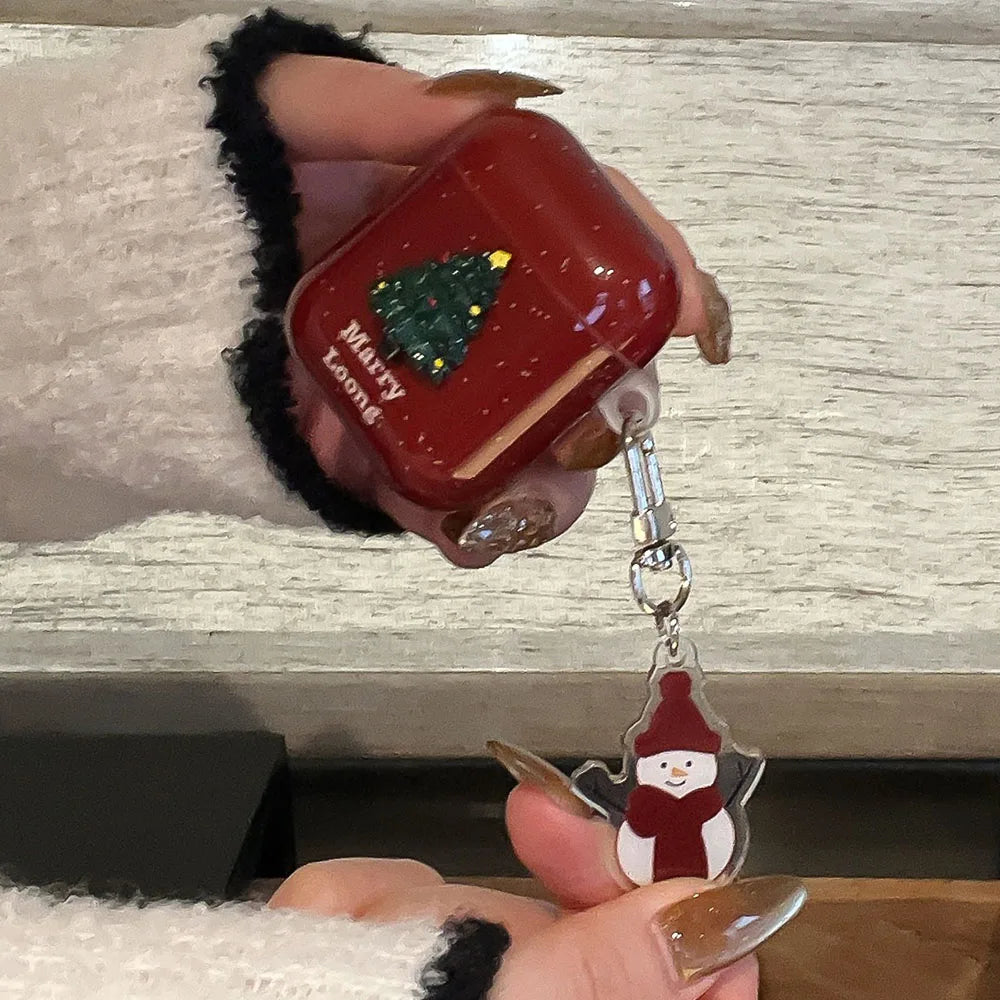 Merry Christmas Tree New Year Soft Cover For AirPods 4 ANC AirPods 1 2 3 Pro 2 Protective Case With Snowman Keychain Xmas Gift