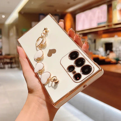 For Samsung Galaxy S23 S22 S21 Ultra A52 A53 FE A54 A23 A12 A 52S 53 54 5G Plated Silicone Love Bracelet Case