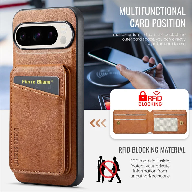 EUCAGR 2 In 1 Magnetic PU Leather Phone Case for Google Pixel 10A 9 9Pro XL 8A 8Pro 8 7 7A 7Pro Wallet Cover Cards Holder Cover