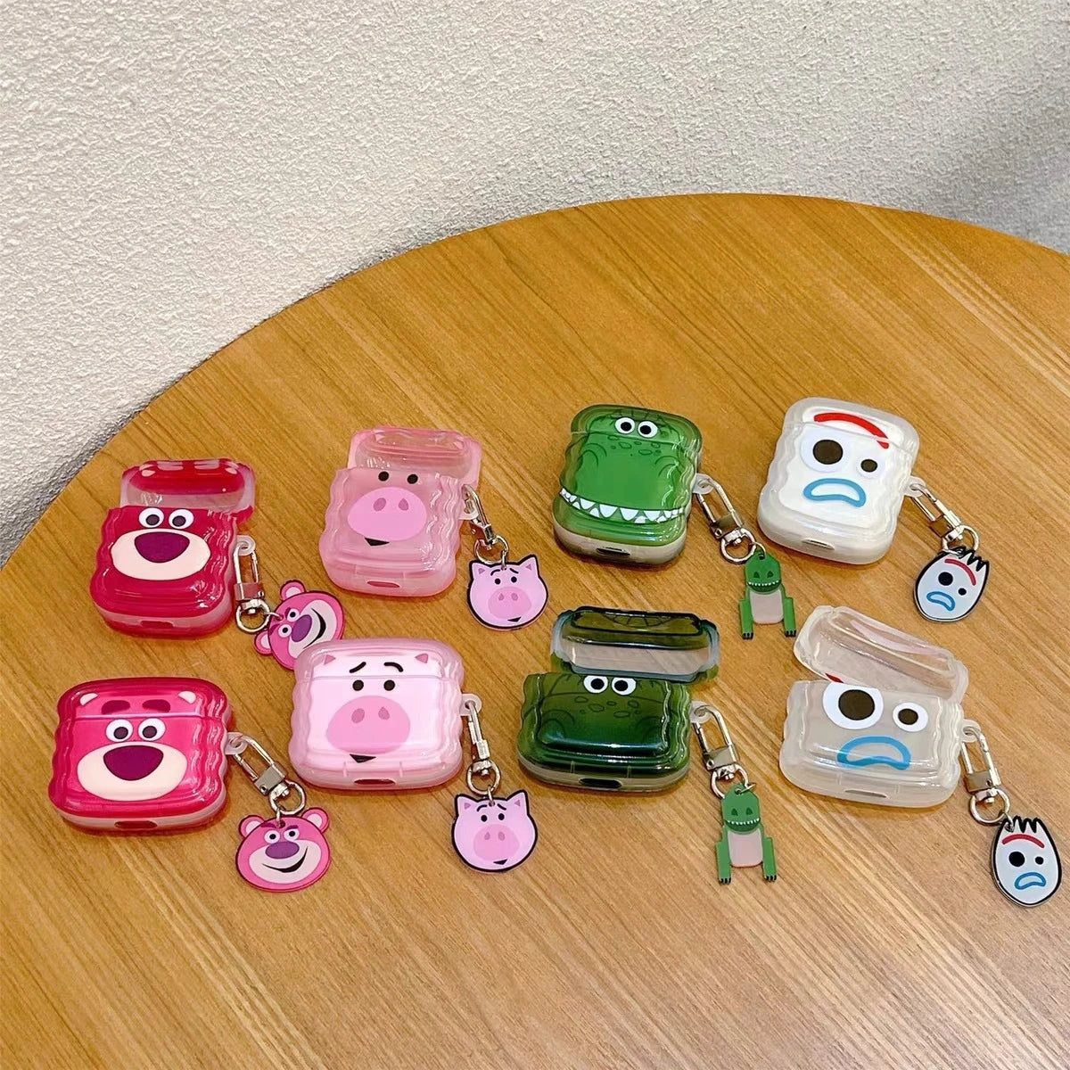 Cartoon Strawberry Bear Case for AirPods 4 Pro2 Pro 3 2 1 Bluetooth Earphone Protective Cover with Keychain