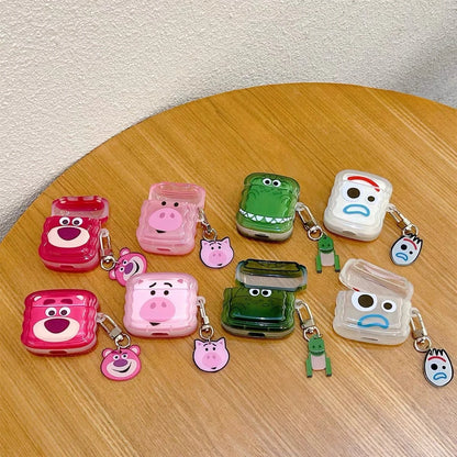 Cartoon Strawberry Bear Case for AirPods 4 Pro2 Pro 3 2 1 Bluetooth Earphone Protective Cover with Keychain