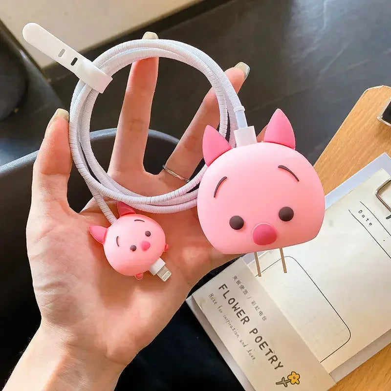 4Pcs Set Cable Protector for iPhone / iPad 18W/20W Charger Protector Case 3D Cartoon Cable Management Phone Wire Cord Organizers