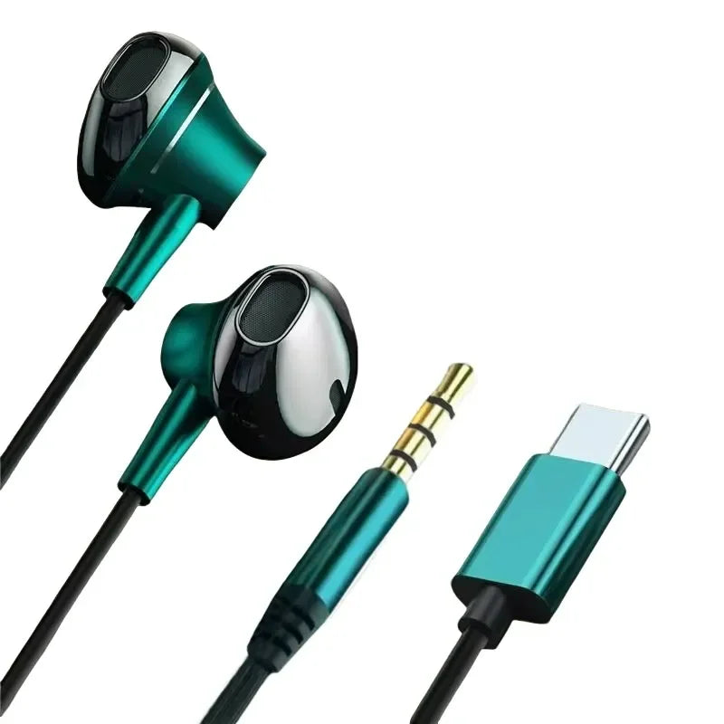 Type C&3.5mm Headphones Volume Control Headset With HD Mic Wired Earbuds For iPhone15/16 Samsung Galaxy Earphones