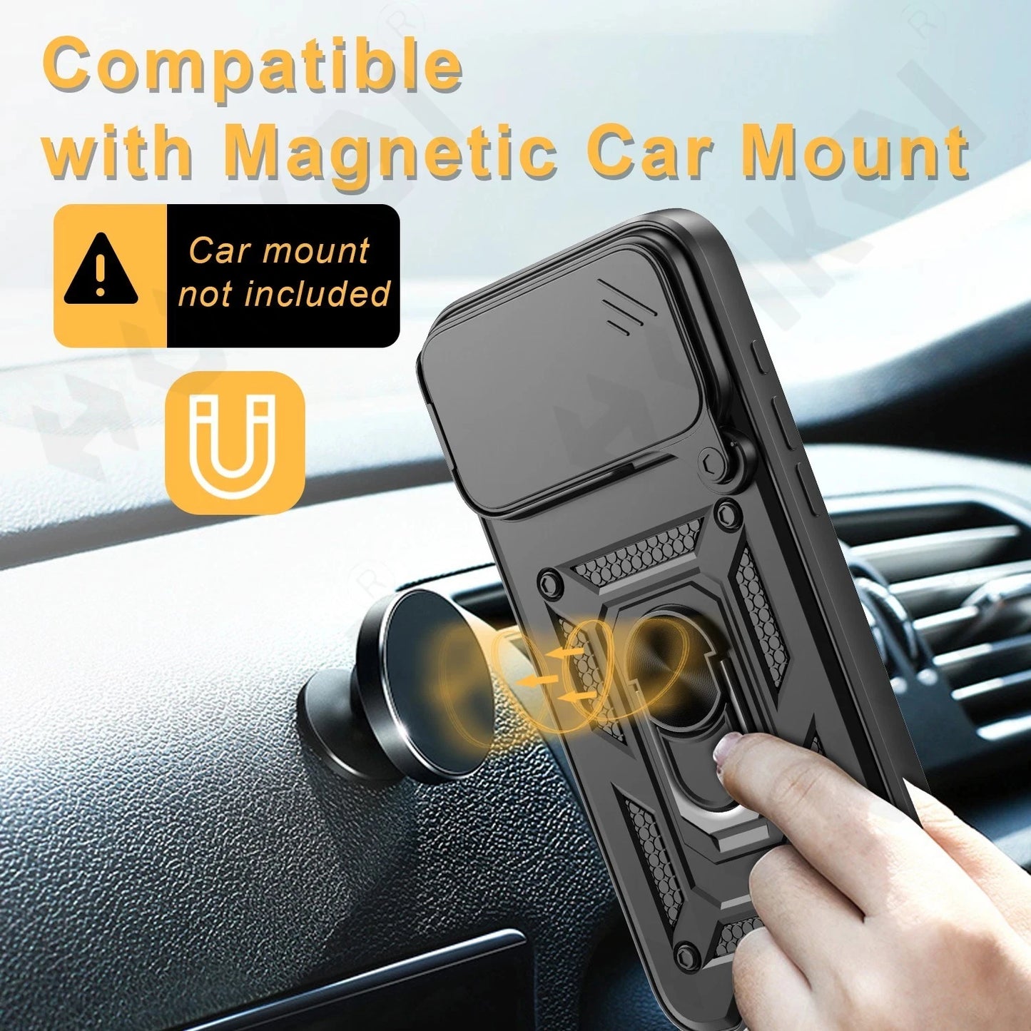 Shockproof Case For iPhone 17 16 15 14 13 12 11 Pro XS Max Plus Camera Lens Cover Phone Case with Ring Stand Armor rotate Cover