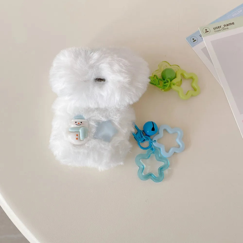 Snowman Christmas Plush Shell For AirPods Pro 3 Case Bluetooth Earphone Shell For AirPods 4 3 1 2 Pro2 Pro Cover With Star Bells