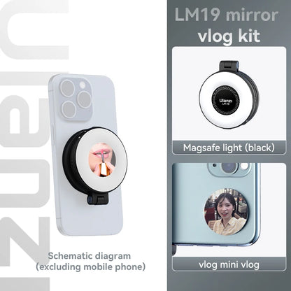 Ulanzi LM19 Mobile Phone Selfie Light Bi-color Pocket LED Magnetic Mini Ring Lamp Photography For iPhone 16 15 Apple 14 13 Pro