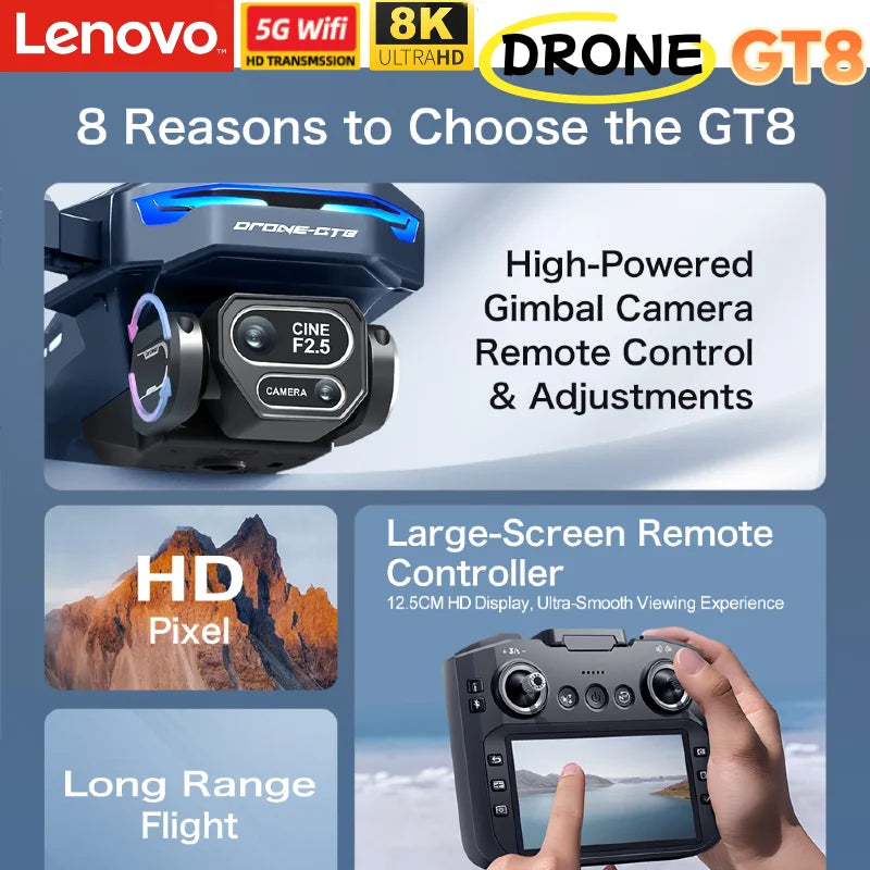 Lenovo Mini RC Drone 8K HD Dual Camera M6 GT8 GT50 GT5  FPV WiFi Quadcopter Obstacle Avoidance Toy Drone