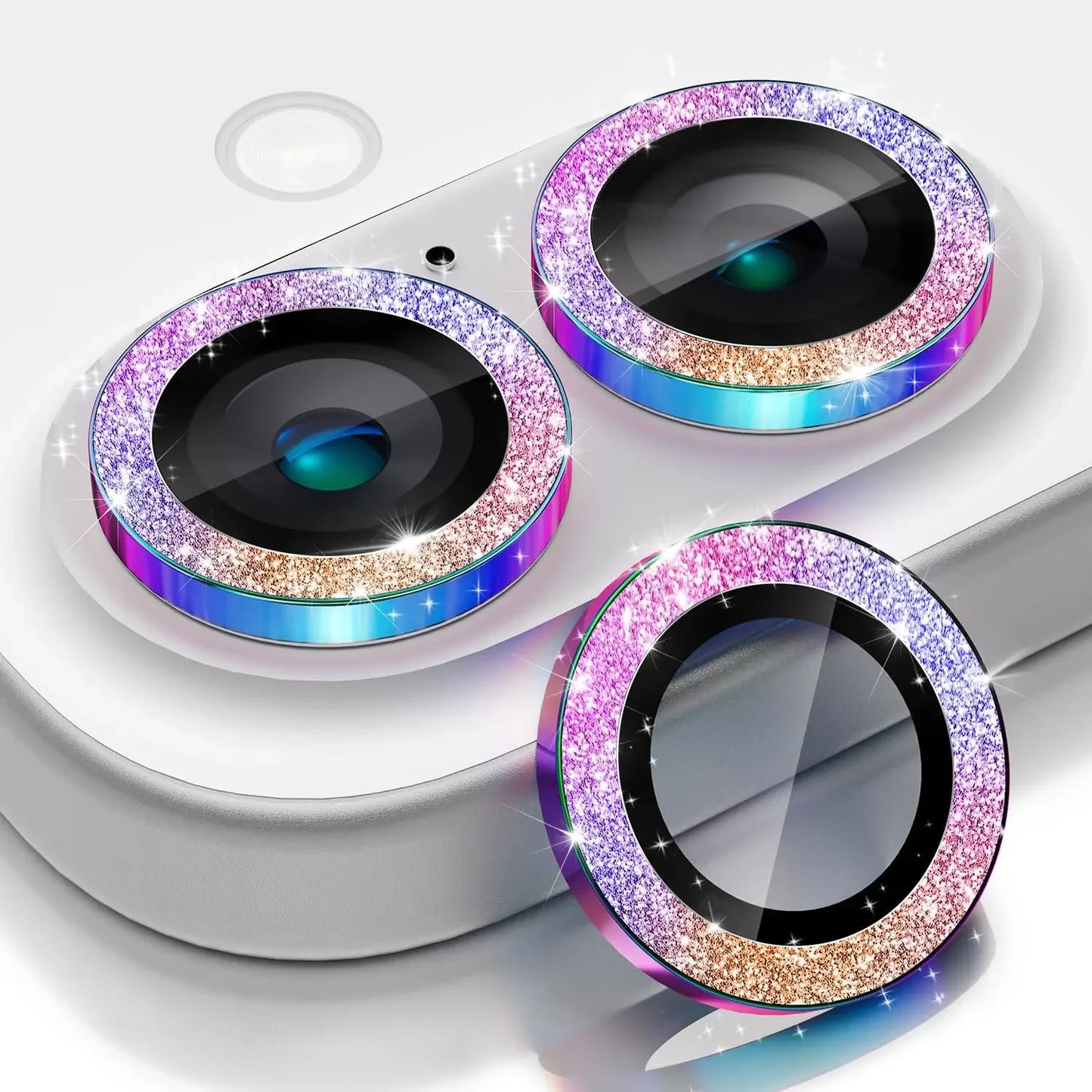 2-3Pcs For IPhone 16 15 14Pro Max Camera Lens Protector [Glitter Decoration] Ultra-HD Tempered Glass Cover Protective Ring