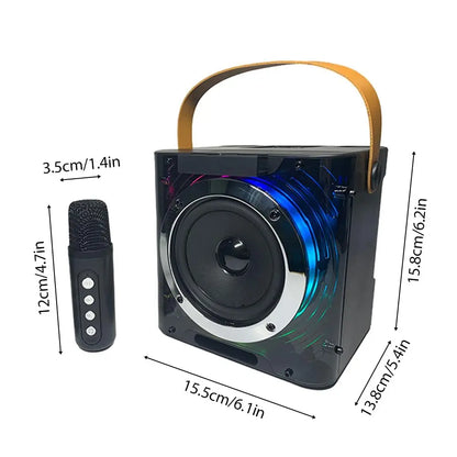 High Power Karaoke Machine, Mini Bluetooth Speaker and Microphone Set, RGB Lighting Effects, Stereo Subwoofer, with Phone Holder