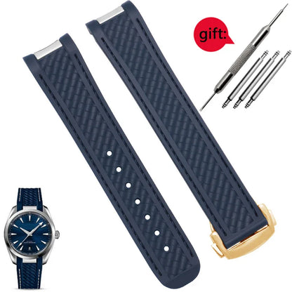 Rubber Watchband For Omega AT150 Seamaster 300 AQUA TERRA Diving watches straps Black Blue Silicone Watch Strap 20mm bracelet