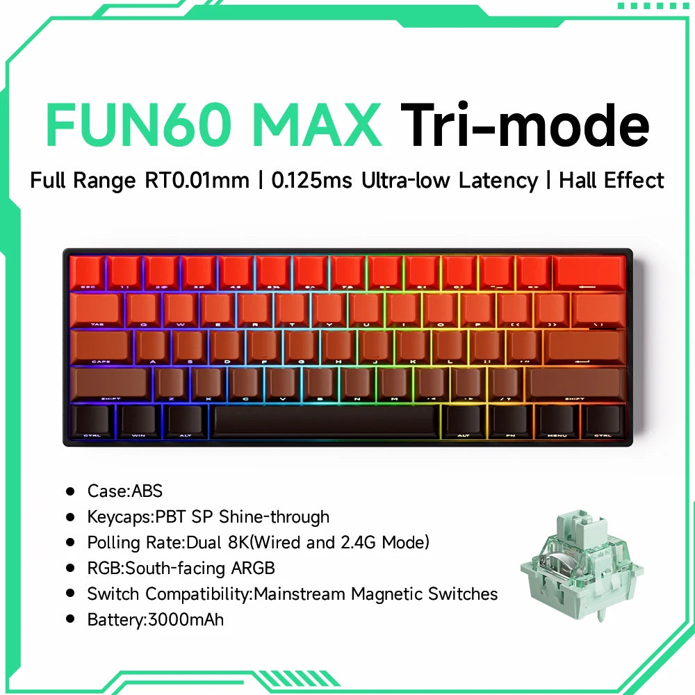 MONSGEEK FUN60 PRO&MAX HE Machanical Keyboard Magnetic Switch 60% Wireless Gaming Keyboard Rapid Trigger 8K ARGB Custom Keyboard