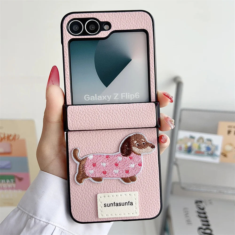 Cartoon PU Leather Shockproof Phone Case for Samsung Galaxy Z Flip 6 5 4 3 Flip6 Flip5 Flip4 Flip3 5G Hinge Protective Cover