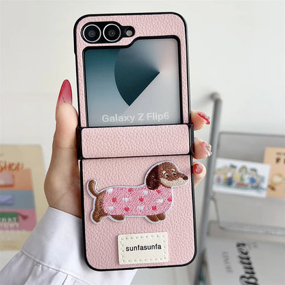 Cartoon PU Leather Shockproof Phone Case for Samsung Galaxy Z Flip 6 5 4 3 Flip6 Flip5 Flip4 Flip3 5G Hinge Protective Cover