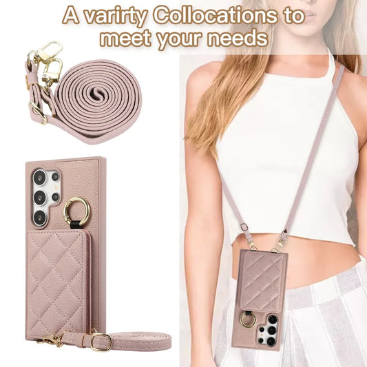 Crossbody Leather Phone Case for Samsung Galaxy S25 Ultra S24 FE S23 S22 Plus Mirror Wallet with Card Holder Protective Cover