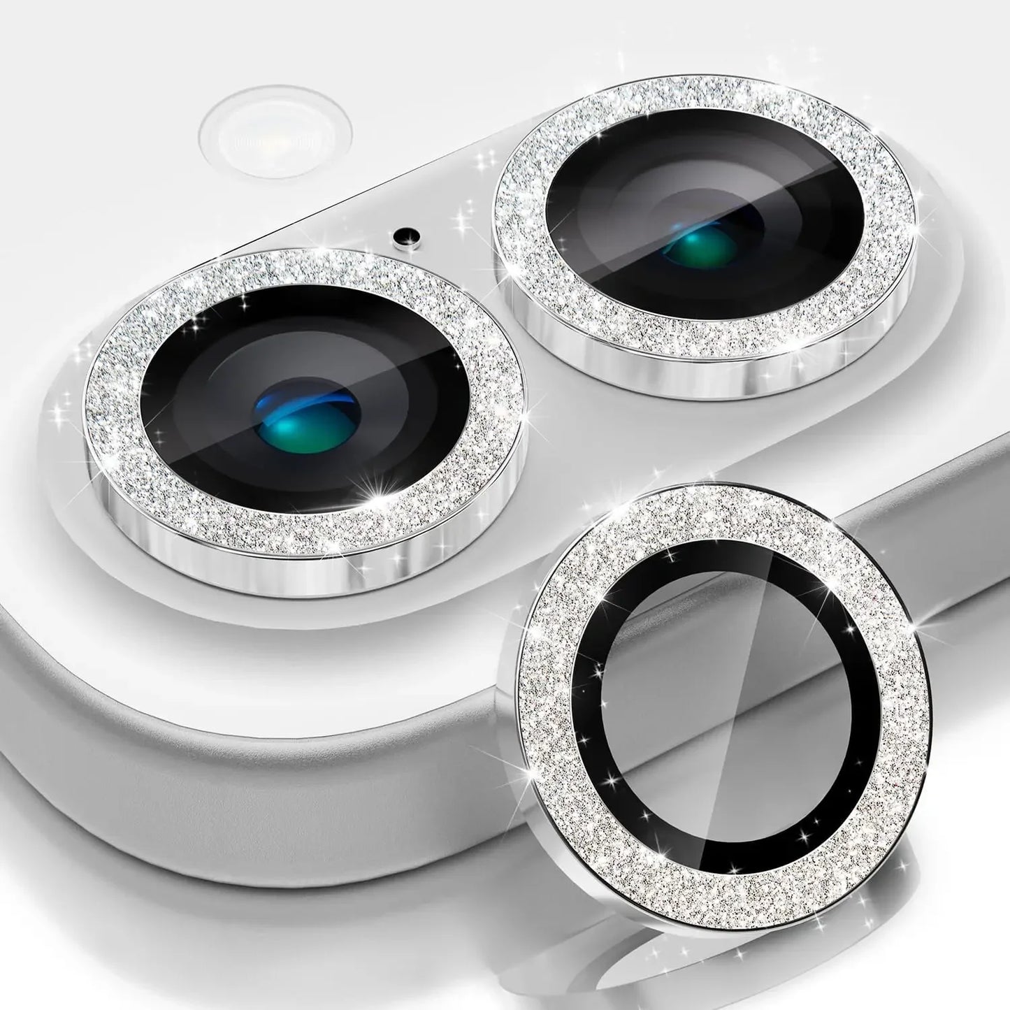 2-3Pcs For IPhone 16 15 14Pro Max Camera Lens Protector [Glitter Decoration] Ultra-HD Tempered Glass Cover Protective Ring