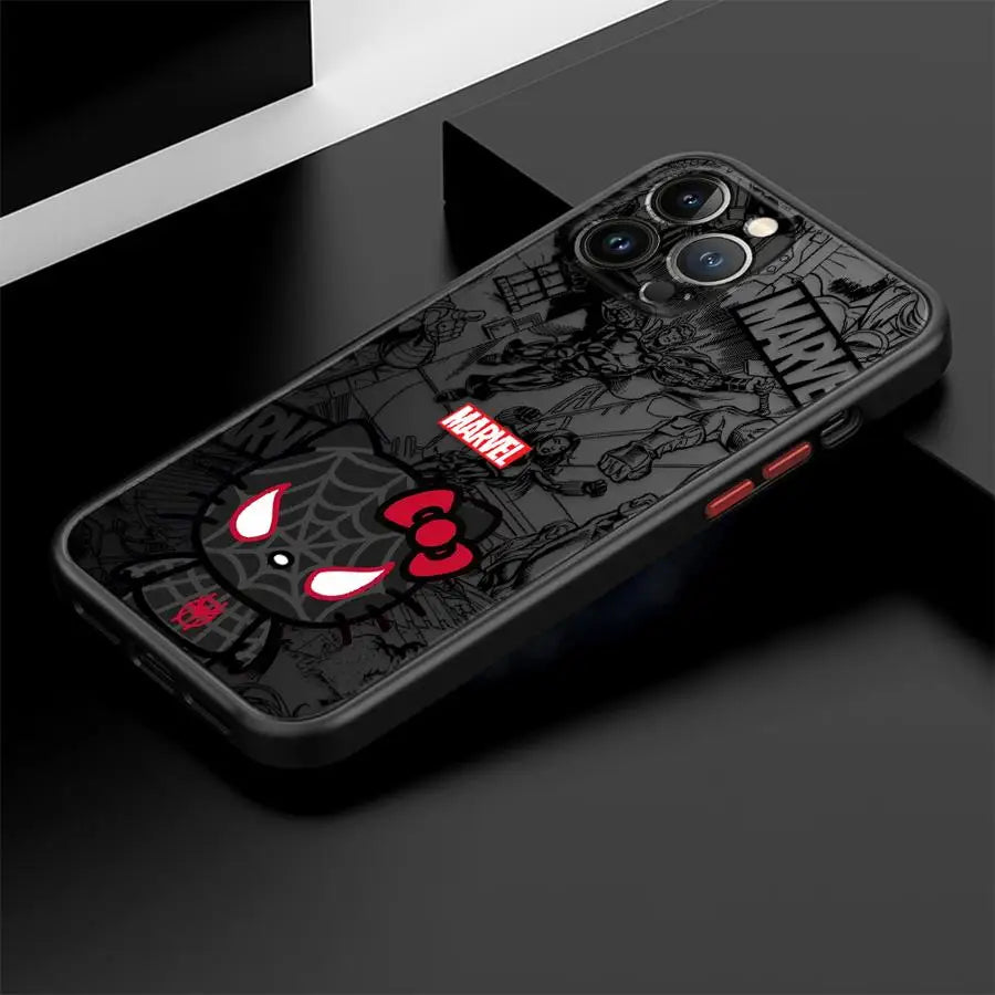 Marvel Cute Spidermans Hello Kitty Phone Case for iPhone 16 15 11 12 13 14 Pro Max 16 Plus 12 Mini 7 8 XR XS 15Pro MAX 16e