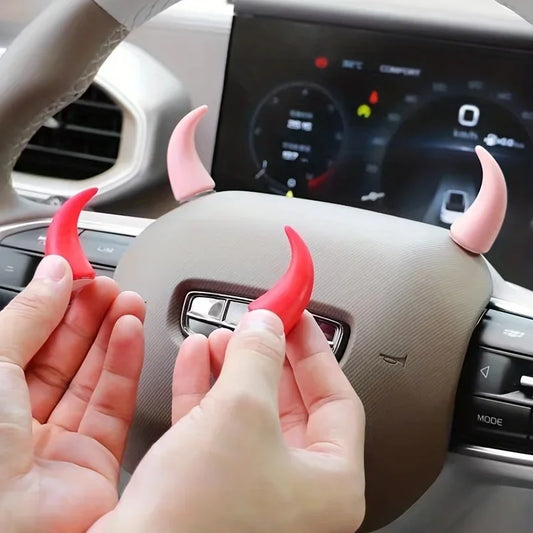 2pcs Car Mini Steering Wheel Devil Corner Decorative Sticker Cute Creative Dashboard Vehicle Air Vent Ornament