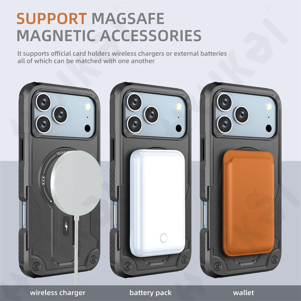 Case For iPhone 17 16 15 14 13 12 Pro Max Plus Magnetic Protective Magsafe Shockproof Heavy Duty Drop Protection Kickstand Cover