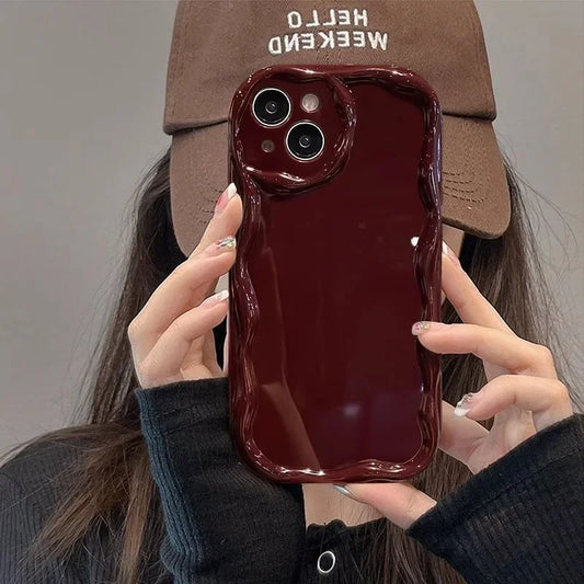 Wave Pattern Solid Color Cream For iPhone 11 12 13 14 15 16 Pro Max Plus Mini Transparent Resistant Couple Clear Shockproof Case