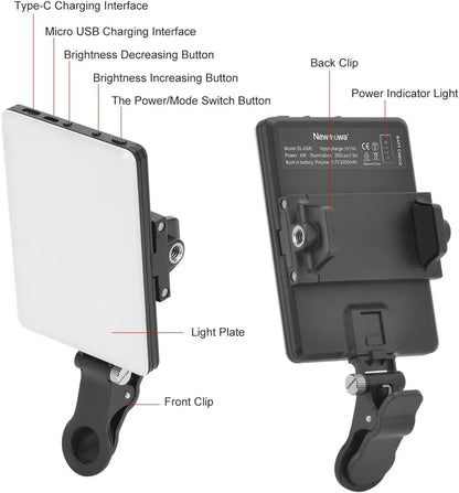 LED Portable Clip-on Selfie Light; Video Conference Lighting, 3 Lighting Modes, Suitable for iPhone Camera Laptop