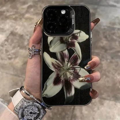 Oil Painting Lily Flower Retro Pattern Phone Case For iPhone 16 15 14 Pro Max 16E 13 12 11 XS X XR 7 8 Plus Shockproof Cover