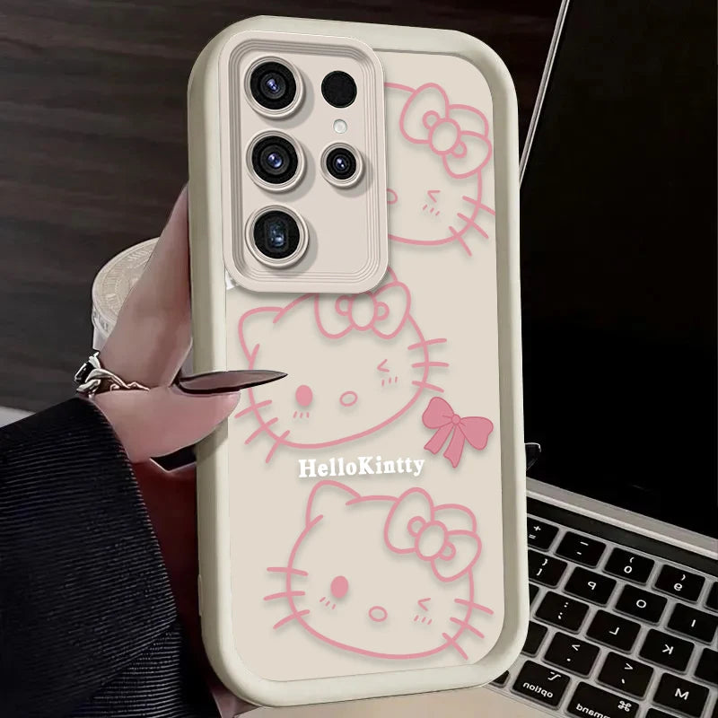 Pink Line Hello Kitty Case For Samsung Galaxy S23 S24 S25 Ultra S22 S21 Plus FE A56 A36 A26 A16 A06 A15 A25 A35 A55 5G Soft Etui