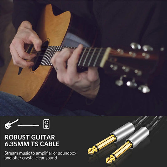 6.35mm 1/4" TS Mono Jack Unbalanced Patch Cord Nylon Braid 6.5 Male-Male Audio Cable for Headphone Guitar Amp Speaker Mixer