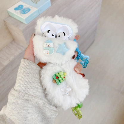 Snowman Christmas Plush Shell For AirPods Pro 3 Case Bluetooth Earphone Shell For AirPods 4 3 1 2 Pro2 Pro Cover With Star Bells