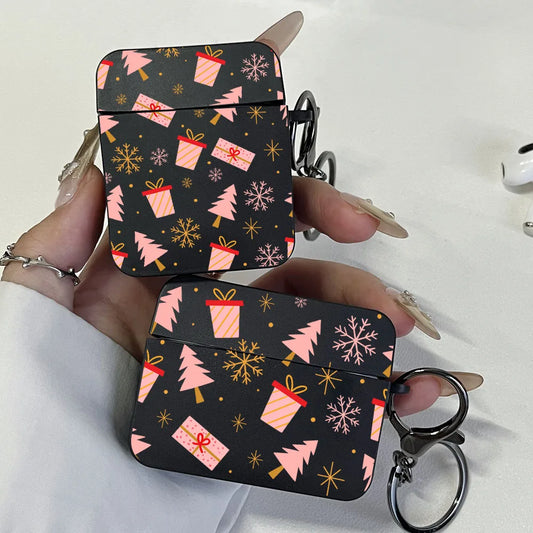 Hot Selling Pink Christmas Tree Gift Earphone Case for AirPods Pro/Pro2, AirPods 1/2, 3, 4, Black Shockproof Cover with Keychain