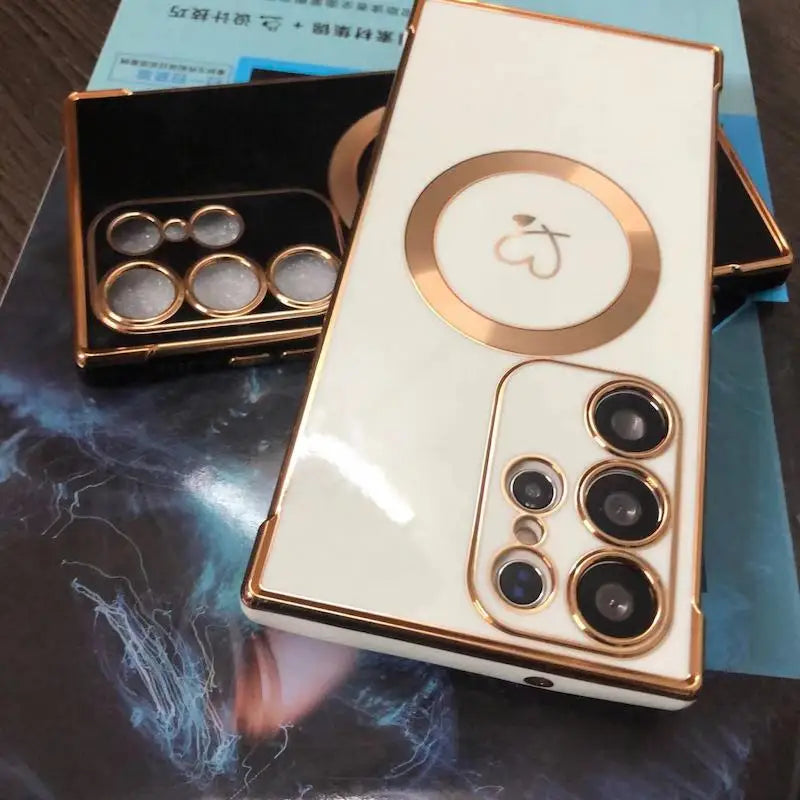 For Magsafe Case for Samsung Galaxy S23 Ultra S22 S21 Plus S24 Ultra S22Plus S20 S21 FE Electroplate Love Pattern Protect Covers