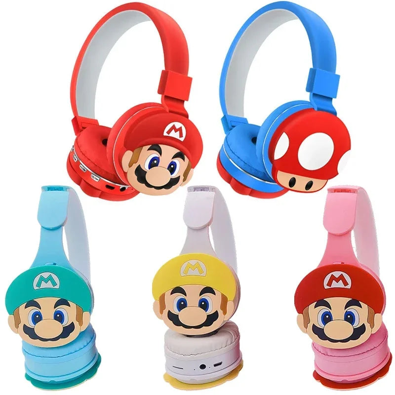 Super Mario Bros Wireless Bluetooth Headphones Anime 5.0 Gaming Headset Cartoon Sports Stereo Sound Earphones Fitness Headphones