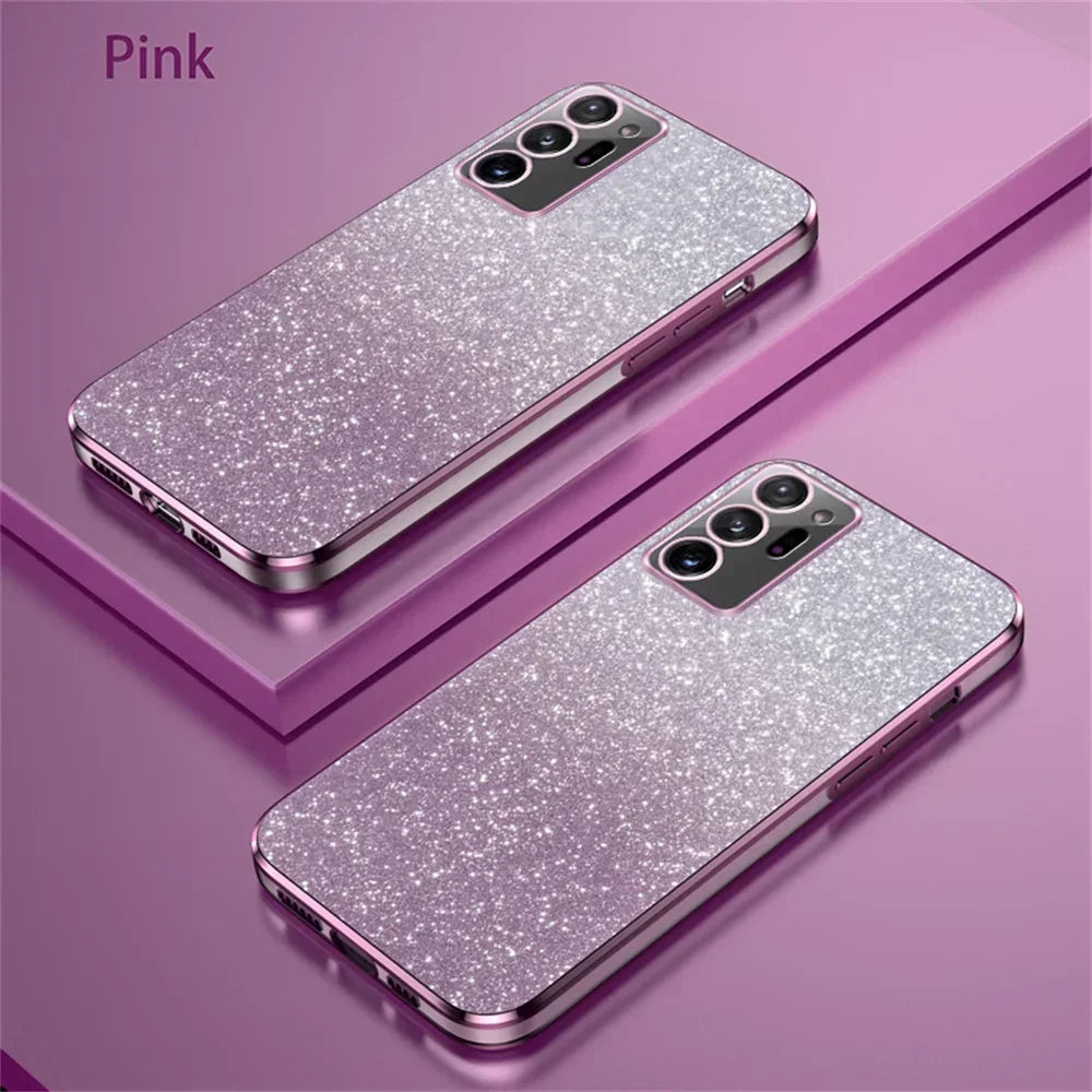Luxury Gradient Glitter Plating Case For Samsung Galaxy S24 S22 S21 S23 Ultra FE Note 20 10 S10 S20 Plus Silicon Protect Cover