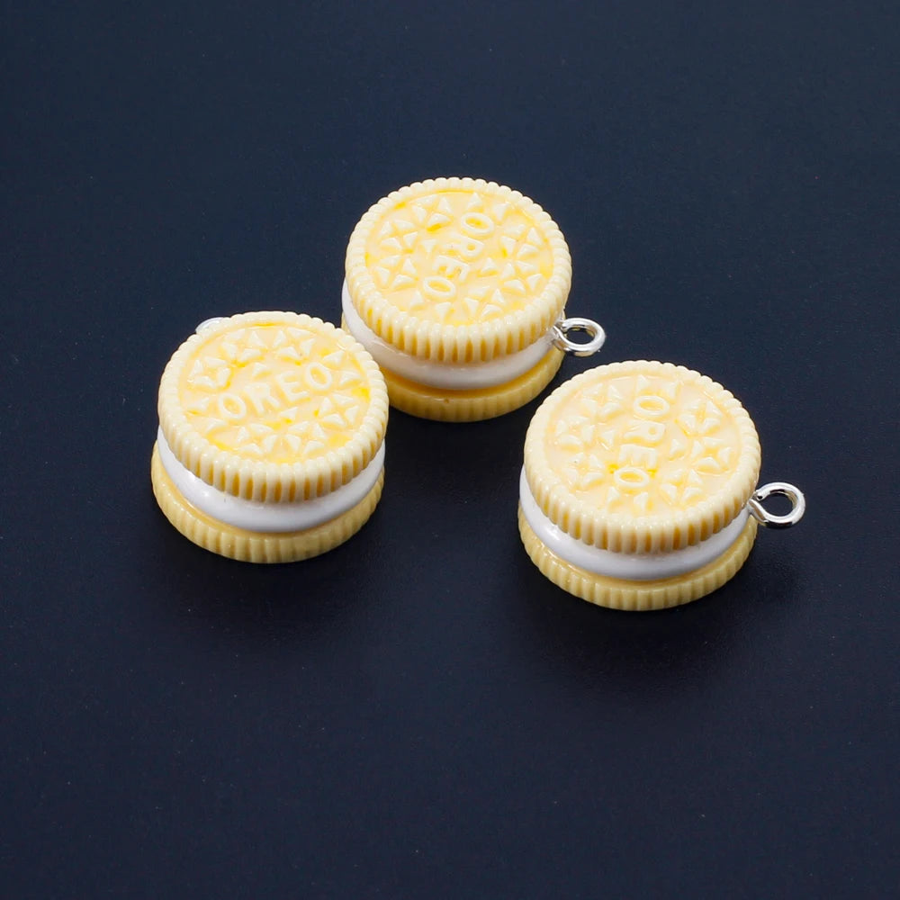 10pcs Macaron Biscuits Cookies Resin Charms Chocolates Snacks Food Pendants for Earrings Keychain Diy Jewelry Making Supplies