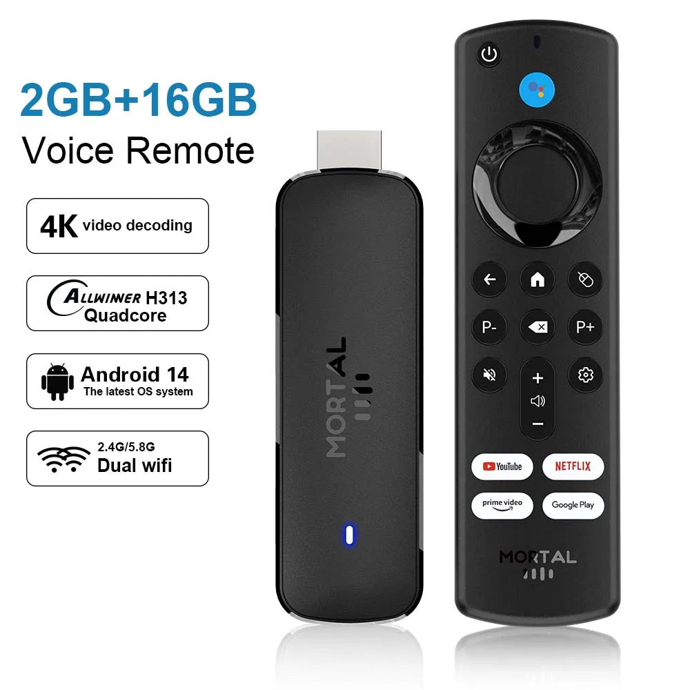 Android14 TV Stick  Mortal Q8 Global Version  Allwinner H313 Chip Wifi6 Voice Remote 8K 4K@60fps YouTube Stream TV stick 2G8G16G