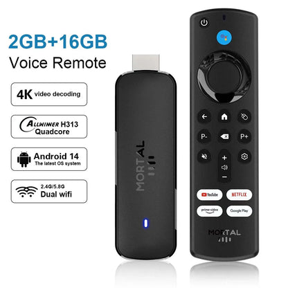 Android14 TV Stick  Mortal Q8 Global Version  Allwinner H313 Chip Wifi6 Voice Remote 8K 4K@60fps YouTube Stream TV stick 2G8G16G