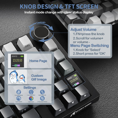 Attack Shark X820Ultra Wireless 75% Mechanical Gaming Keyboard with Screen & Knob Hot Swappable 2.4GHz/BT/Wired RGB