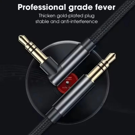 90 Degree Elbow Universal 3.5mm Jack Audio Cable Braided Speaker Aux Wire Male To Male Speaker Aux Line for Samsung Xiaomi Cord