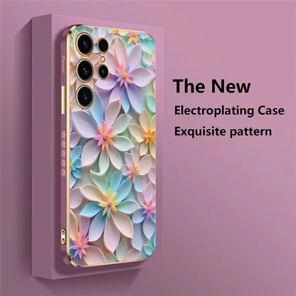 S25 Ultra Soft Silicone Case For Samsung Galaxy S22 S21 S25 Plus S24 FE S24 Plus Shockproof Flower Pattern Plating Cover