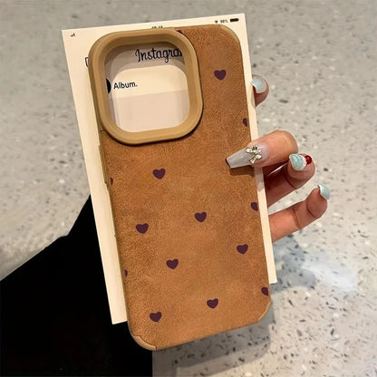 Small Love Heart Luxury Matte Lambskin Faux Leather Phone Case For iPhone 17 16 Pro Max 15 14 13 12 11 XS Max XR X 16 Plus Cover