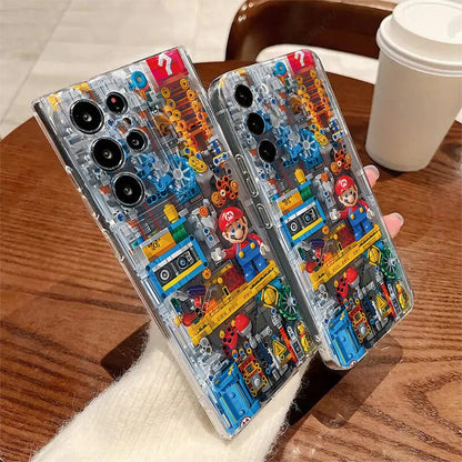 Fashion Building Block M-Marios Phone Case For Samsung Galaxy A14 A15 5G S22 S23 S24 Plus Ultra A35 A54 A55 5G Transparent Cover