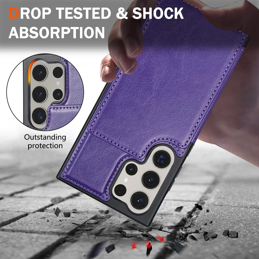 Wallet Magnetic Double Buckle RFID Blocking Card Slot Leather Case For Samsung Galaxy S25 Ultra S24 FE S23 Plus S22 S21 S20 FE