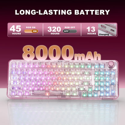 YUNZII X98 Pink QMK/VIA Wireless Transparent RGB Keyboard, Hot-Swap Gasket Mechanical Gaming Keyboard, Pre-lubed Knob Keyboard