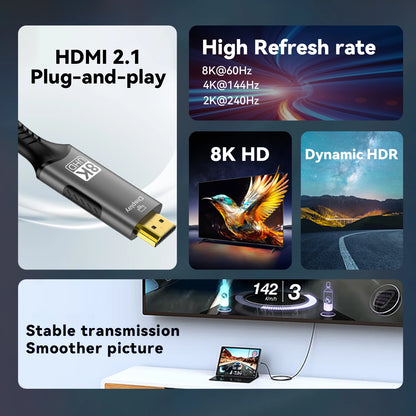 8k@60hz USB C to HDMI cable 4k@120hz Type C to HDMI 2.1 Thunderbolt 4 Compatible HDTV Cable for PC MacBook Pro HUAWEI