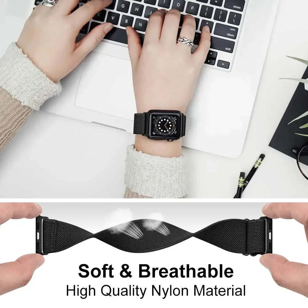 Nylon Loop Strap For Apple Watch 49mm 45mm 41mm 44mm 42mm 46mm Adjustable Elastic Belt iWatch Ultra 3/2 11 10 9 8 7 6 5 SE3 Band
