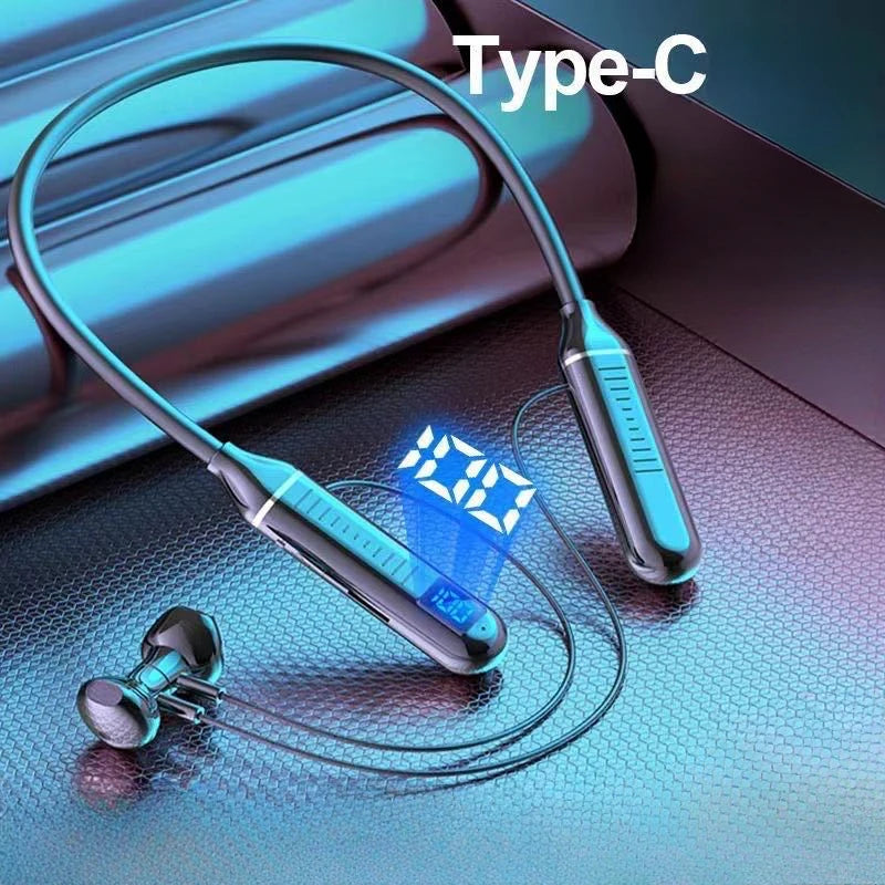 Bluetooth 5.2 Earphones Neckband Headphones TWS Wireless Headsets HiFi Stereo LED Digital Display Dual Mode Waterproof Earbuds