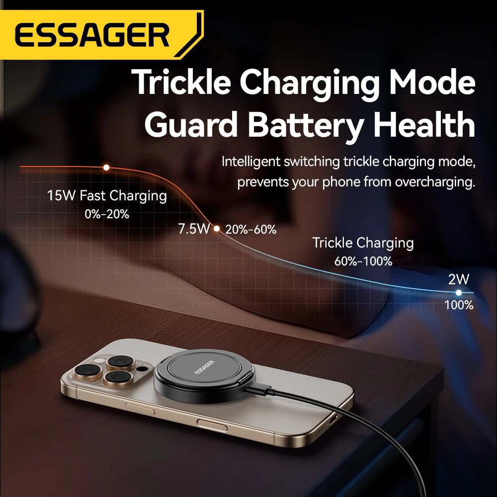 Essager Magnetic 15W Wireless Charger Fast Charging Pad Stand for iPhone 15 14  Airpods USB To Typec Phone Chargers Dock Station