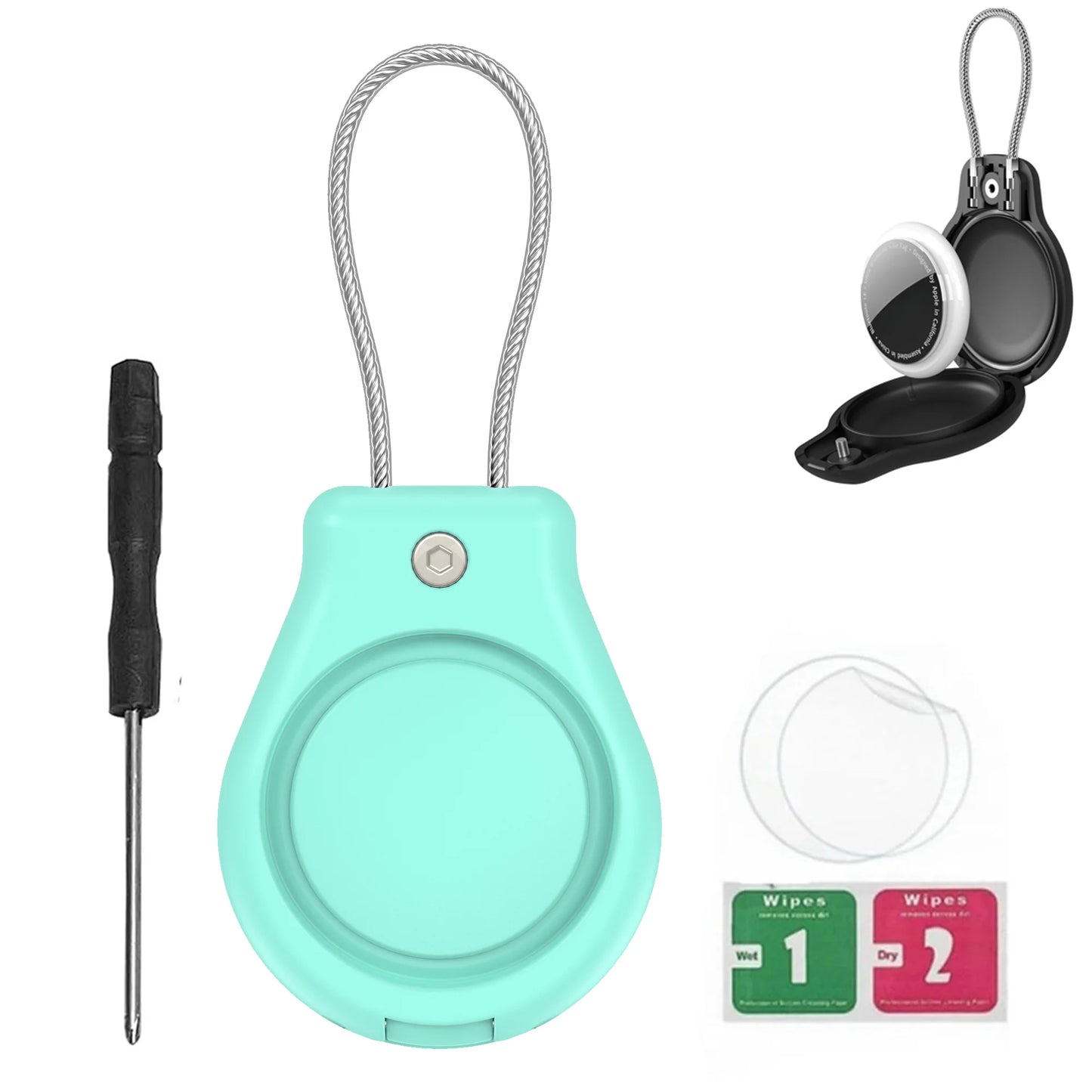 Waterproof AirTag Keychain Holder tag Lock Case Wire Cable,  Anti-Lost Protective Case with Keyring for Luggage, Key, Backpack